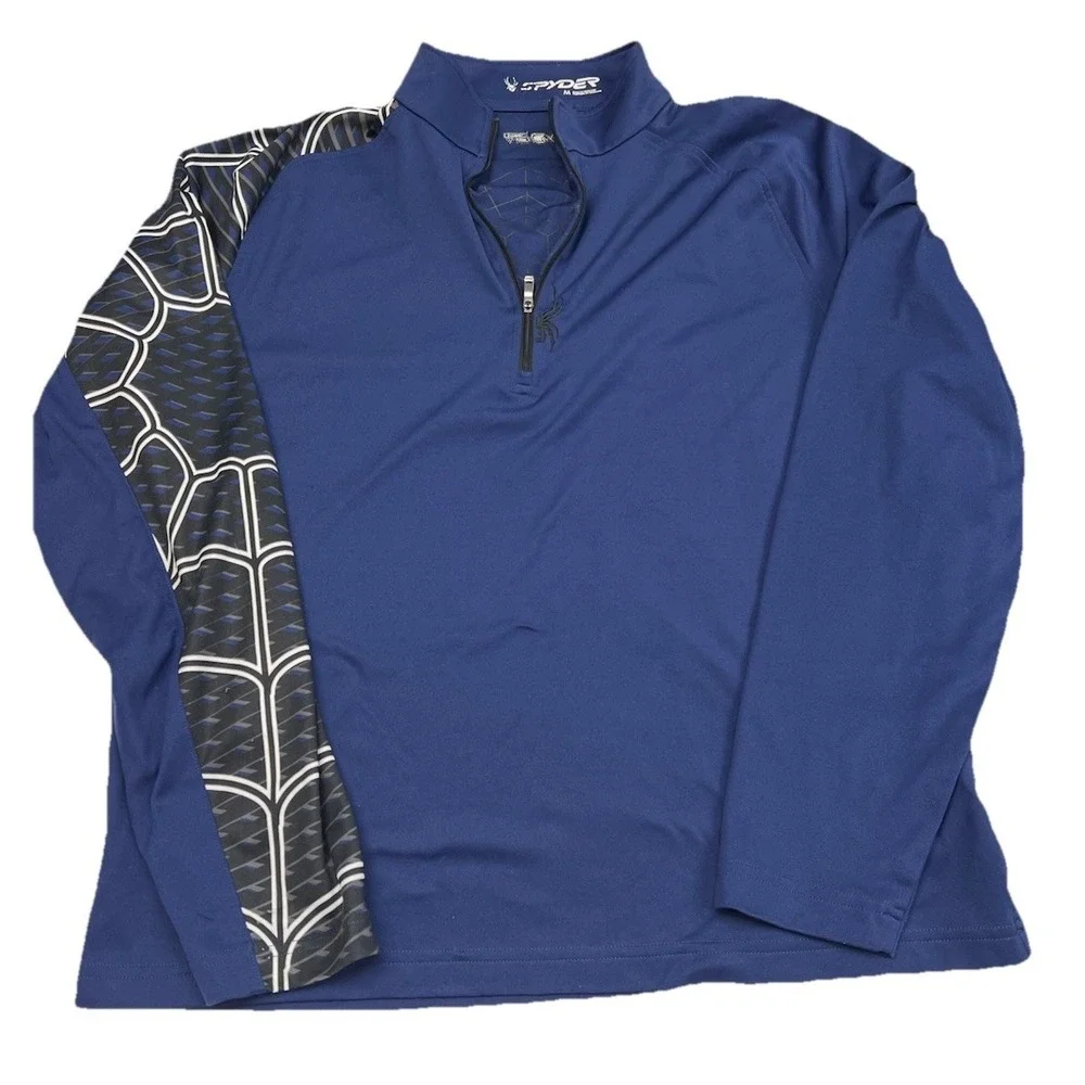 Spyder Men's M 1/4 Zip‎ Pullover Base Layer Shirt Spider Web Design Blue Ski